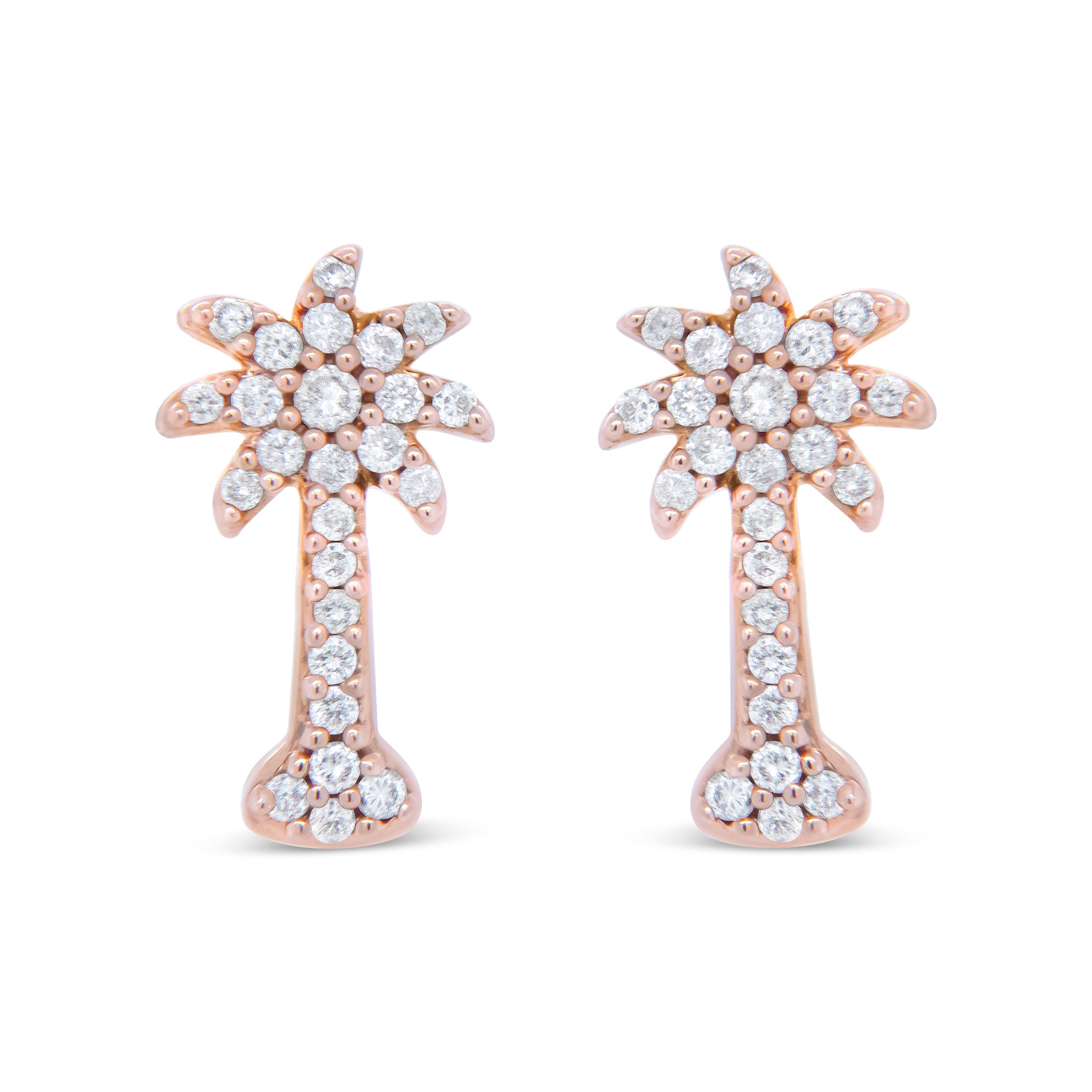 10K Rose Gold 1/4 Cttw Diamond Palm Tree Push Back Stud Earrings (H-I Color, I1-I2 Clarity) by Bids.com