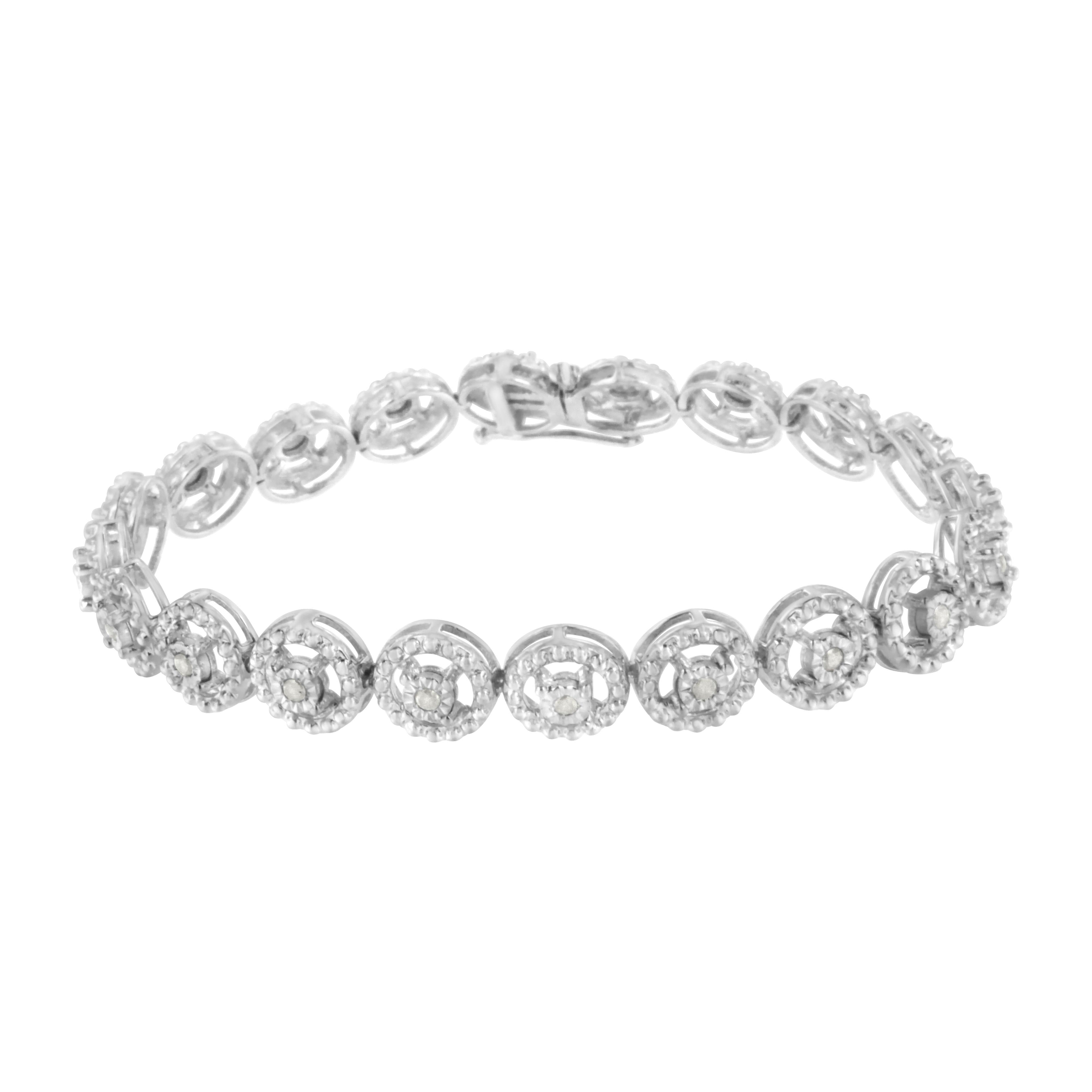 .925 Sterling Silver 1/2 Cttw Diamond Nested Circle Miracle Set Open Wheel 7.25" Fashion Link Bracelet (I-J Color, I3 Clarity)  DestGlow