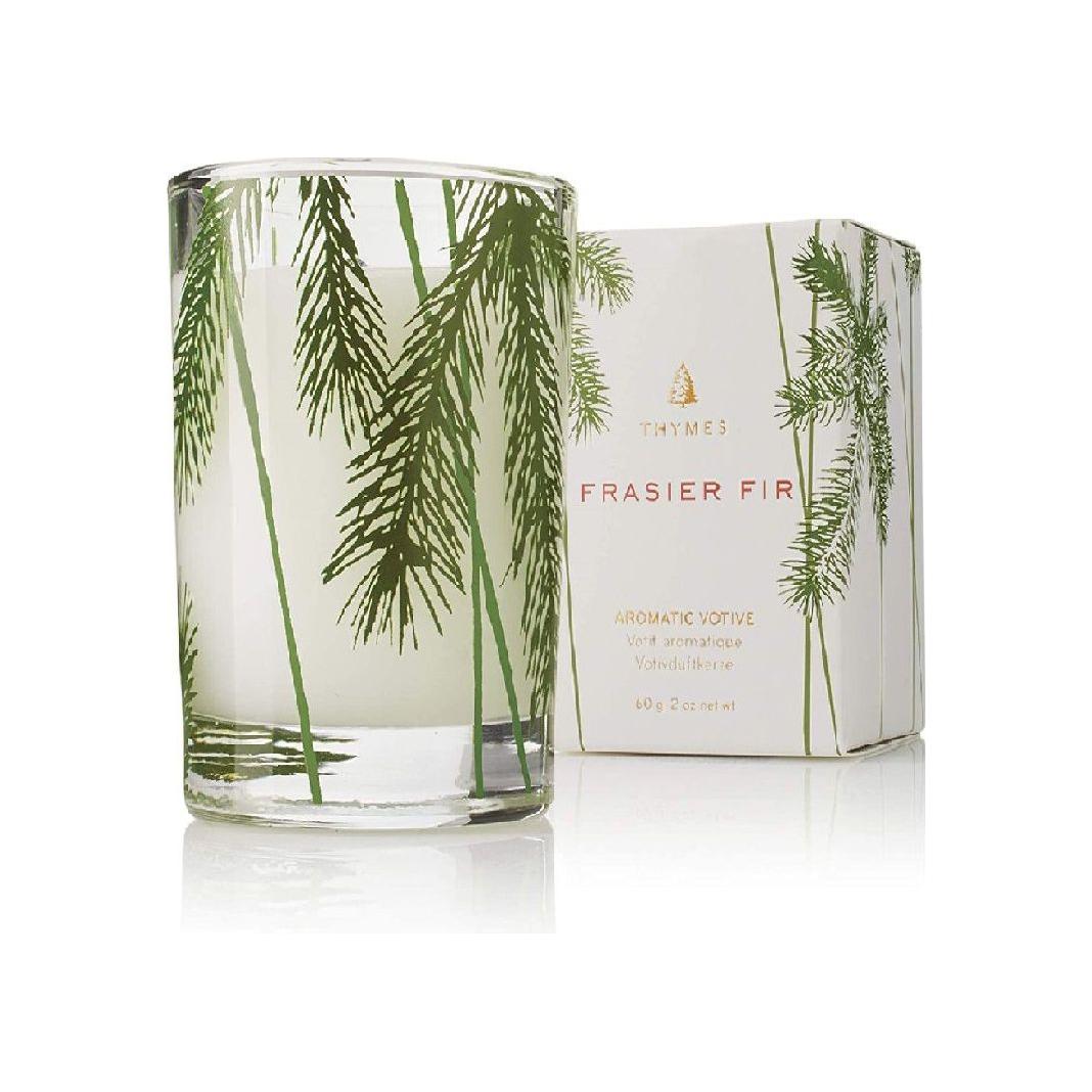 Thymes Frasier Fir Aromatic Votive Candle Scented Glass Jar by Pasteur Pharmacy