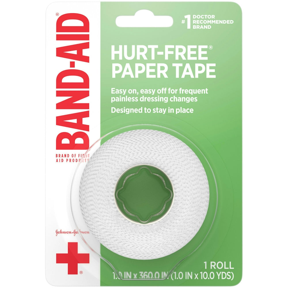 Band-Aid Brand First Hurt-Free Medical Adhesive Paper Tape For Wound Dressings, 1 In By 10 Yd 