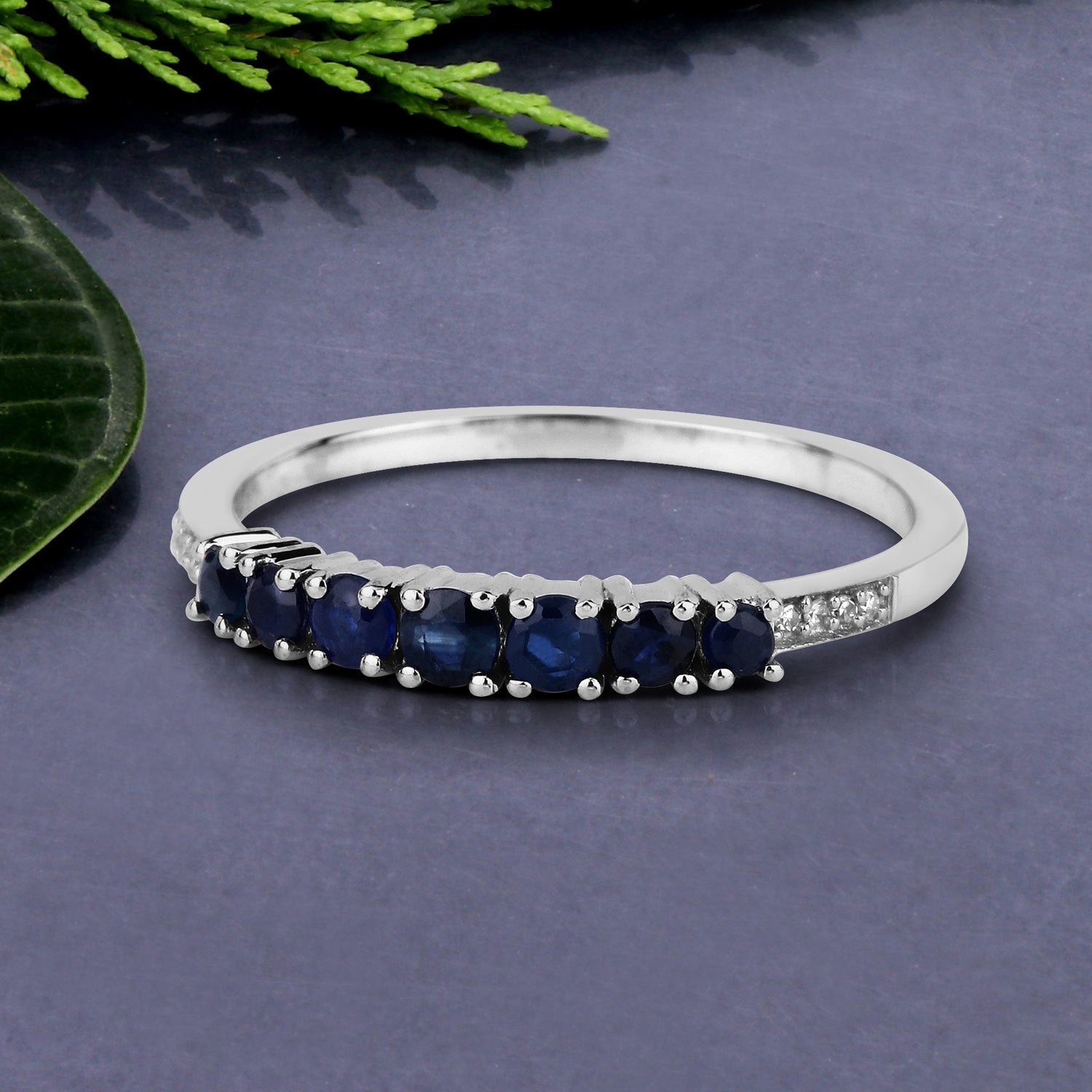 0.45 Carat Genuine Blue Sapphire and White Diamond 14K White Gold Ring by Bids.com