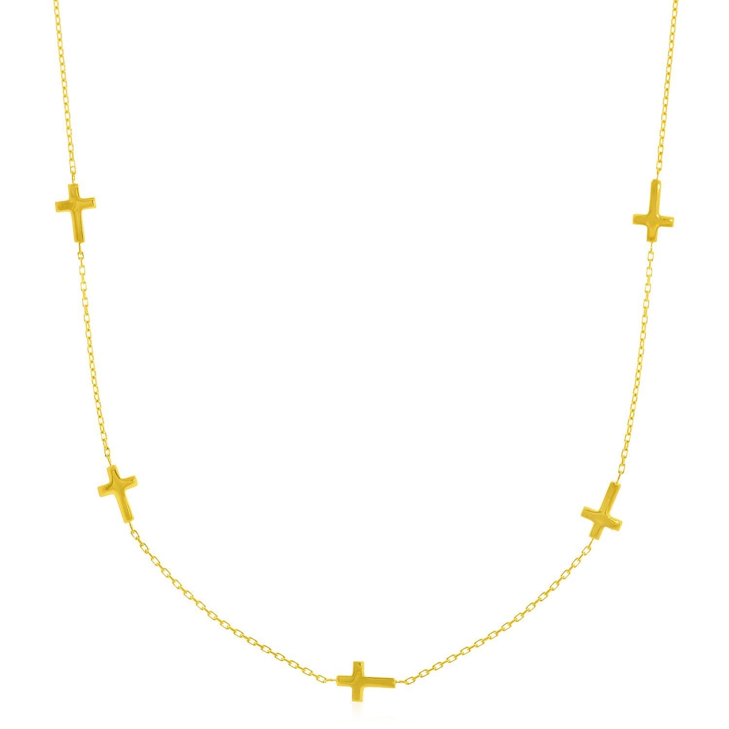 14k Yellow Gold Chain Necklace with Cross Stations by Bids.com
