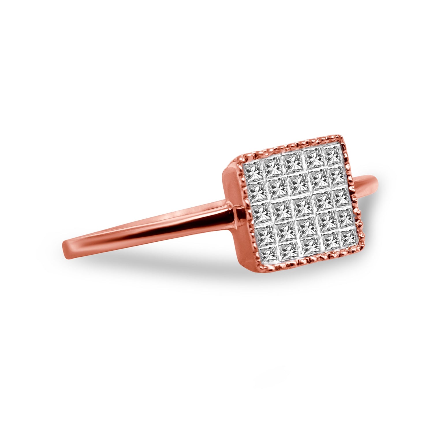 10K Rose Gold 1/3 Cttw Invisible Set Princess Cut Diamond Composite Square Shape Ring for Women (H-I color, I1-I2 clarity) - Size 7 