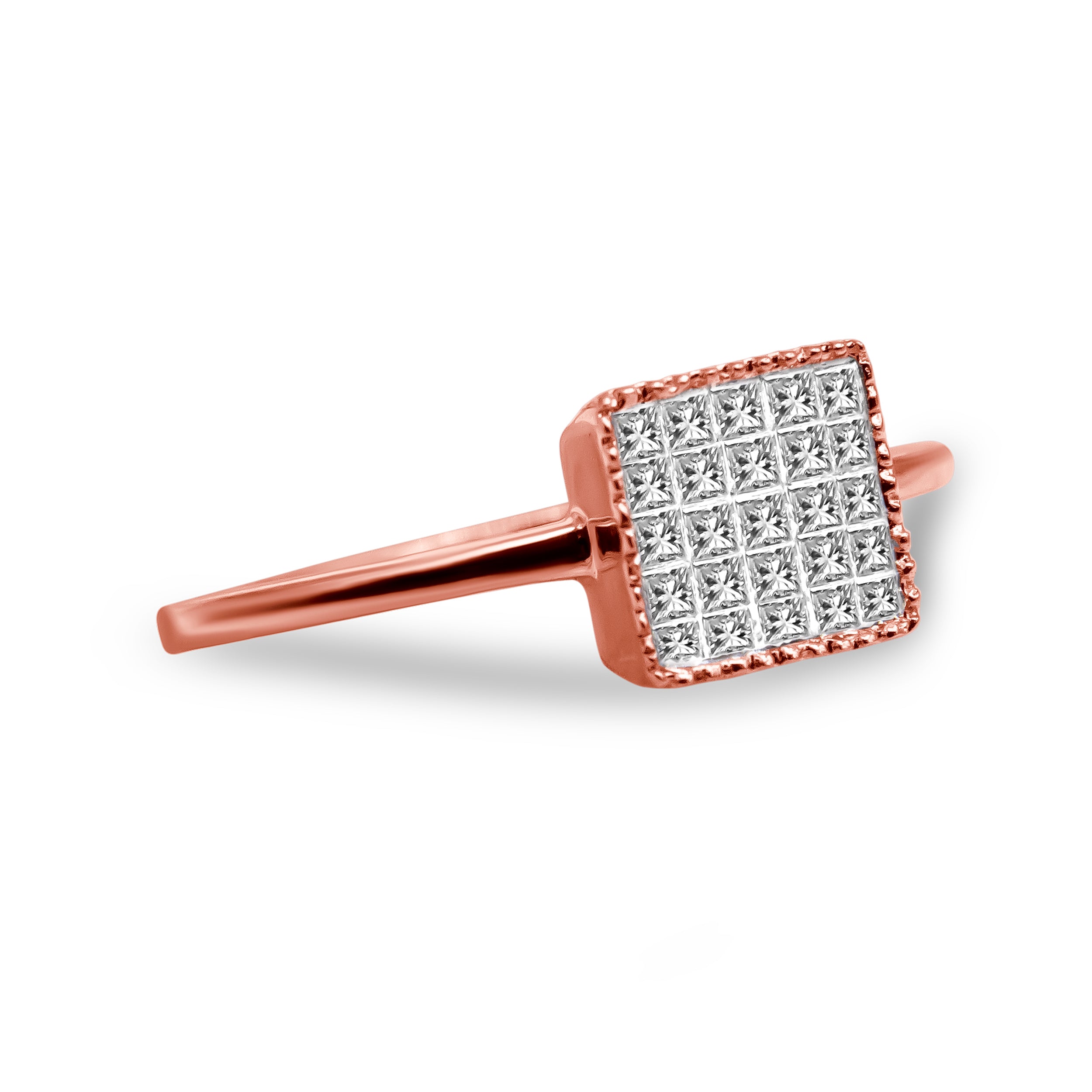 10K Rose Gold 1/3 Cttw Invisible Set Princess Cut Diamond Composite Square Shape Ring for Women (H-I color, I1-I2 clarity) - Size 7 