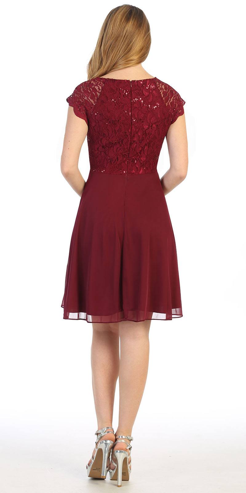 CLEARANCE - Celavie 6394-S Embellished Waist Short Sleeve Dress (Size 2XL) by DiscountDressShop
