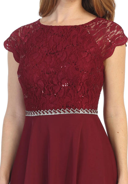 CLEARANCE - Celavie 6394-S Embellished Waist Short Sleeve Dress (Size 2XL) by DiscountDressShop