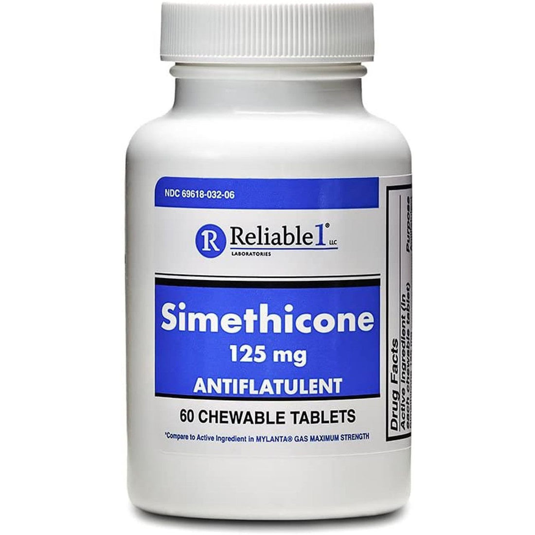 Reliable-1 Laboratories Simethicone Antiflatulent, 125 Mg Chewable Tablets, 60/Bottle by Pasteur Pharmacy