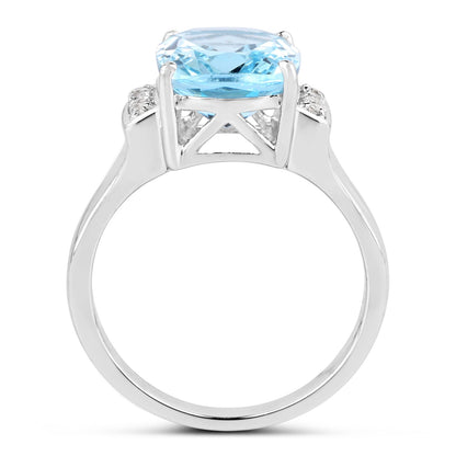 4.28 Carat Genuine Blue Topaz and White Topaz .925 Sterling Silver Ring by Bids.com