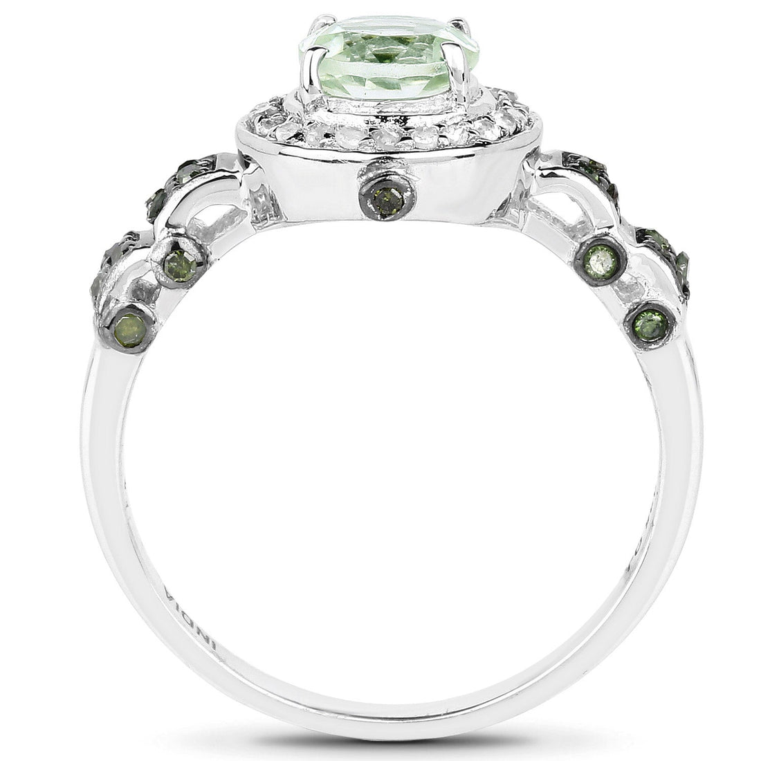 1.07 Carat Genuine Green Amethyst, Green Diamond and White Diamond .925 Sterling Silver Ring by Bids.com