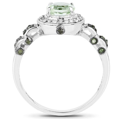 1.07 Carat Genuine Green Amethyst, Green Diamond and White Diamond .925 Sterling Silver Ring by Bids.com