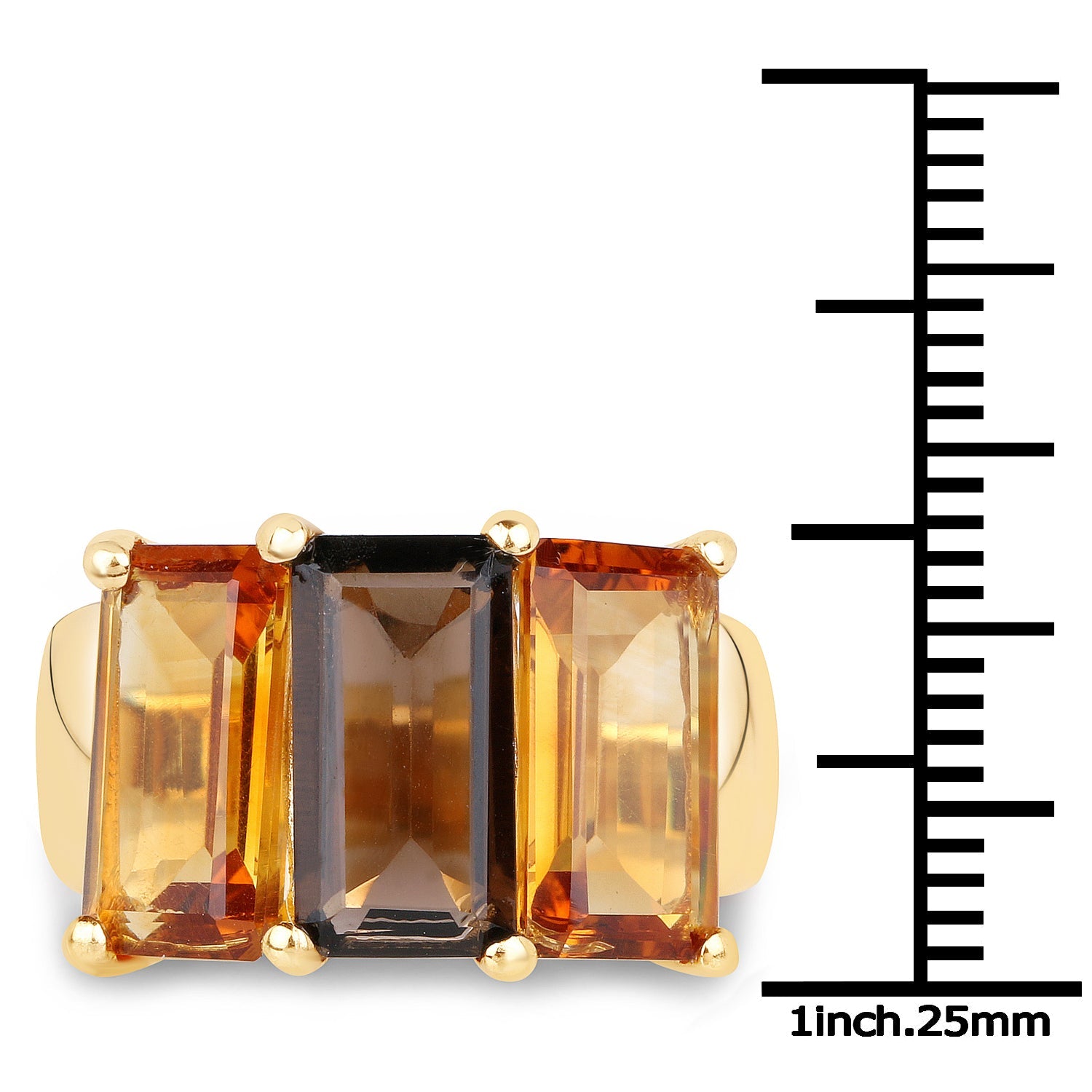 14K Yellow Gold Plated 8.14 Carat Genuine Smoky Quartz, Citrine and Champagne Quartz .925 Sterling Silver Ring by Bids.com