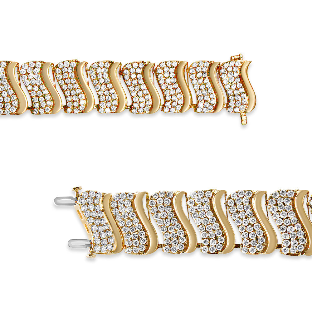 14K Yellow Gold 15.0 Cttw Diamond Chevron Wave 7.25" Inch Link Bracelet (J-K Color, I1-I2 Clarity)  DestGlow