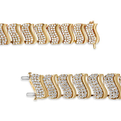 14K Yellow Gold 15.0 Cttw Diamond Chevron Wave 7.25" Inch Link Bracelet (J-K Color, I1-I2 Clarity)  DestGlow