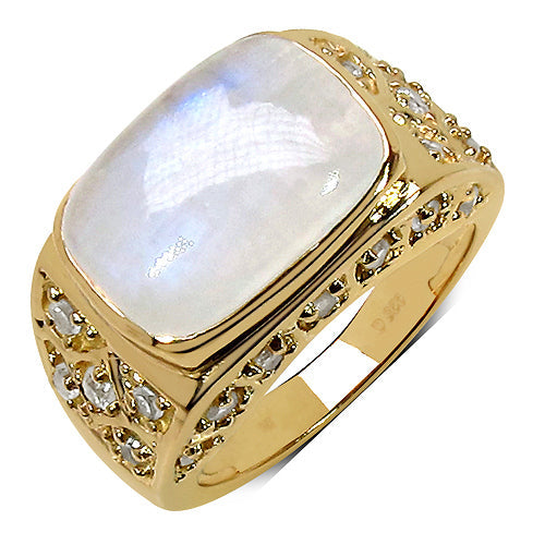 8.08 Carat Genuine White Rainbow Moonstone and White Topaz .925 Sterling Silver Ring by Bids.com