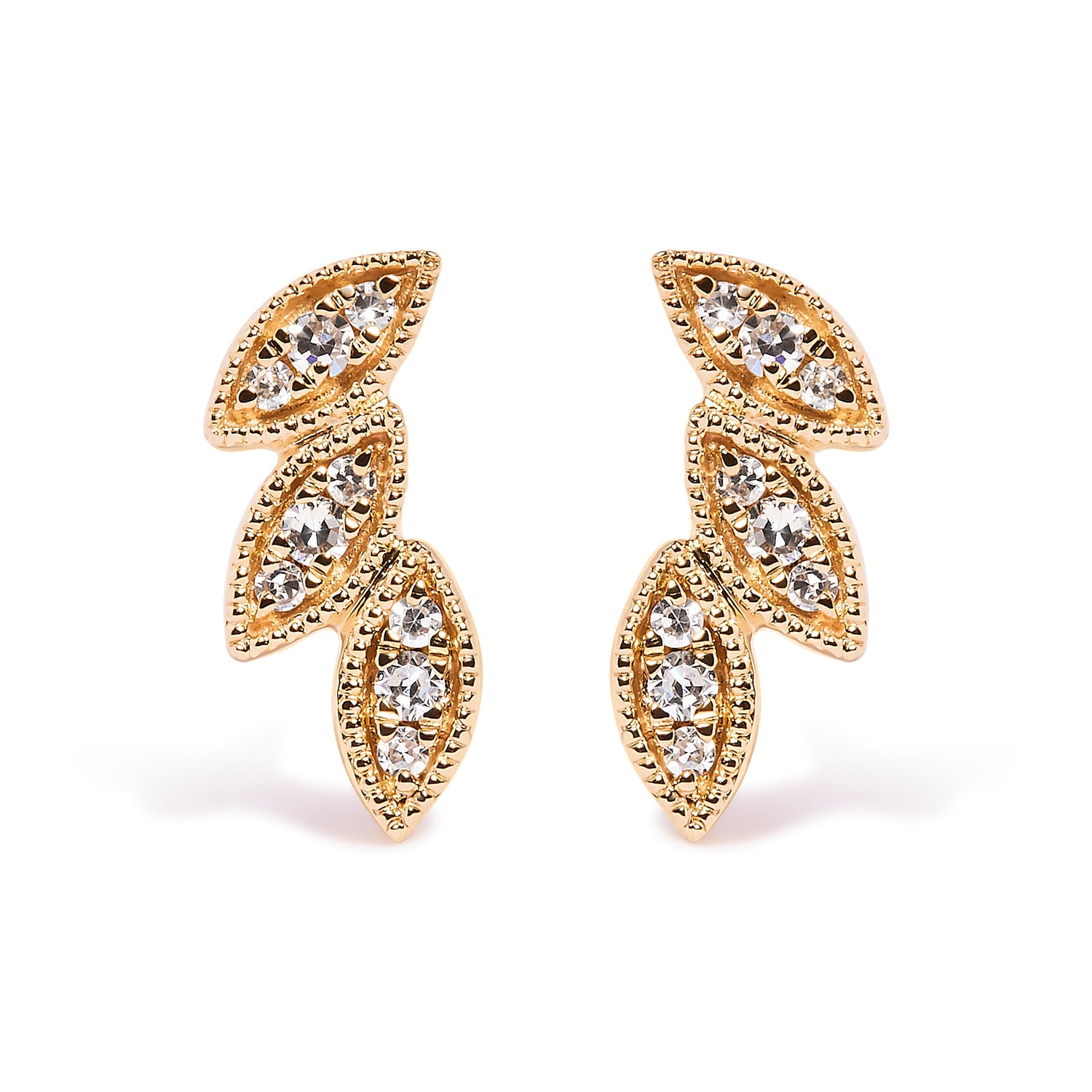10K Yellow Gold 1/10 Cttw Diamond Triple Leaf Stud Earring (H-I Color, I1-I2 Clarity) by Bids.com