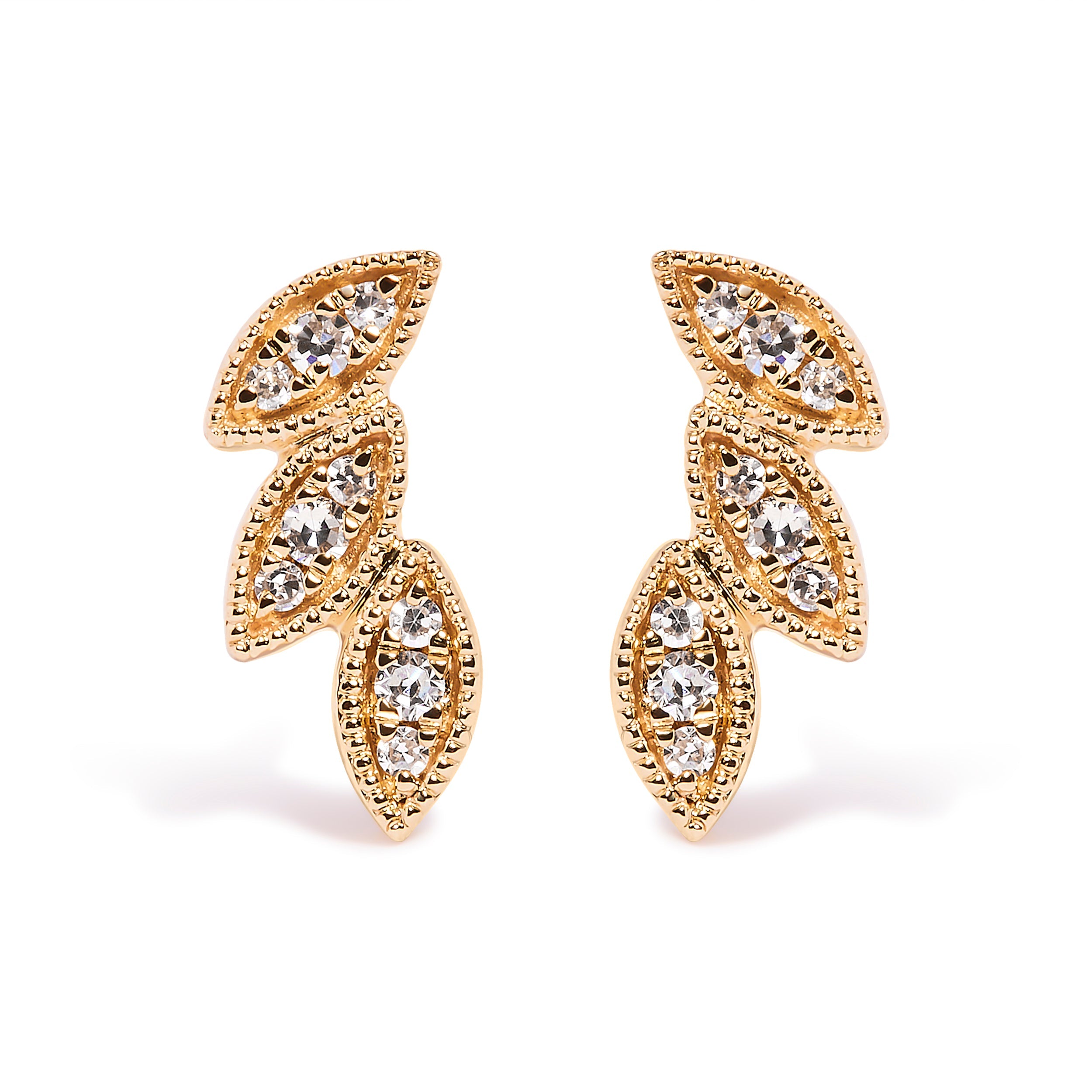 10K Yellow Gold 1/10 Cttw Diamond Triple Leaf Stud Earring (H-I Color, I1-I2 Clarity) by Bids.com