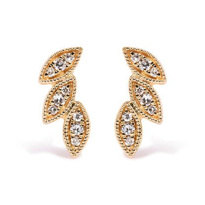 10K Yellow Gold 1/10 Cttw Diamond Triple Leaf Stud Earring (H-I Color, I1-I2 Clarity) by Bids.com