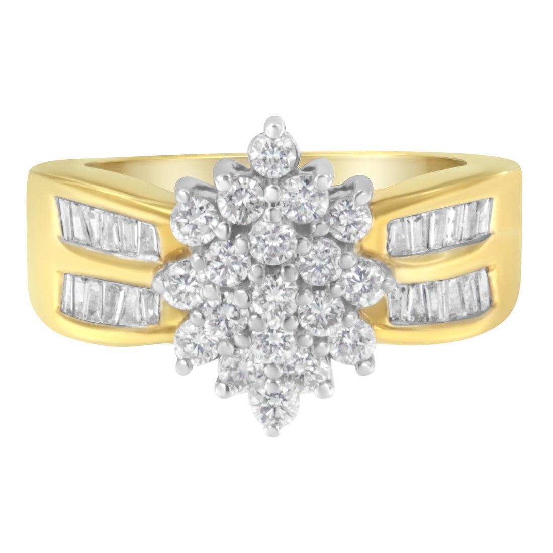 10K Yellow Gold 1.0 Cttw Marquise Composite Diamond Cluster Cocktail Ring (H-I Color, SI2-I1 Clarity) - Size 7 by Bids.com