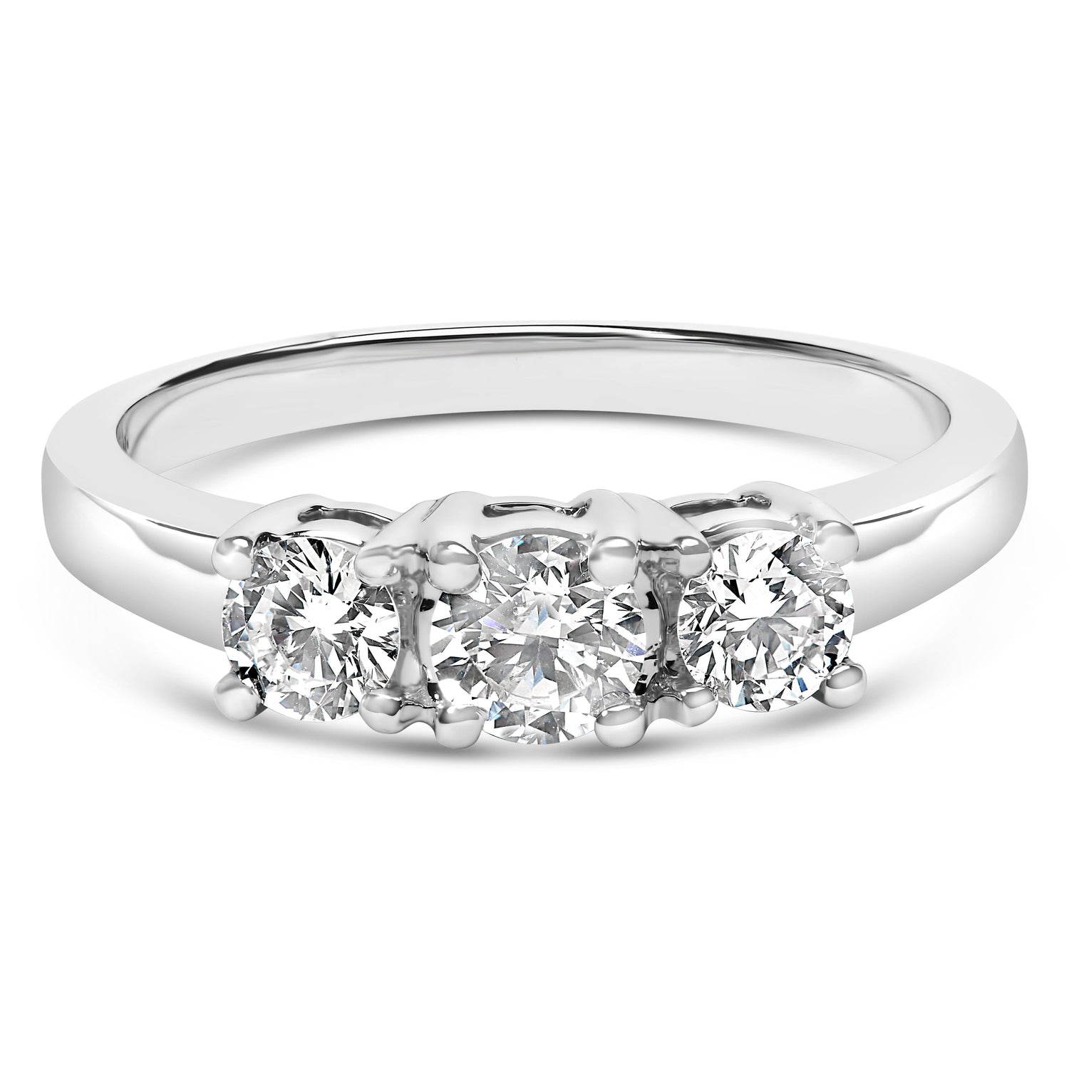 14K White Gold 3/4 Cttw Lab Grown Diamond 3 Stone Ring Band (F-G Color, VS2-SI1 Clarity)- Size 7 by Bids.com
