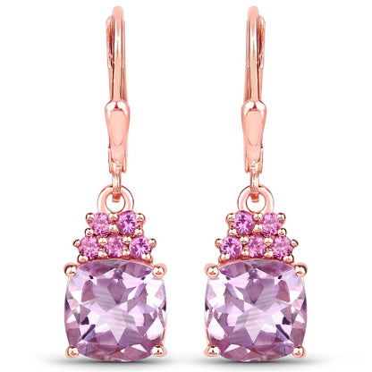 4.90 Carat Genuine Pink Amethyst and Rhodolite .925 Sterling Silver Earrings  DestGlow