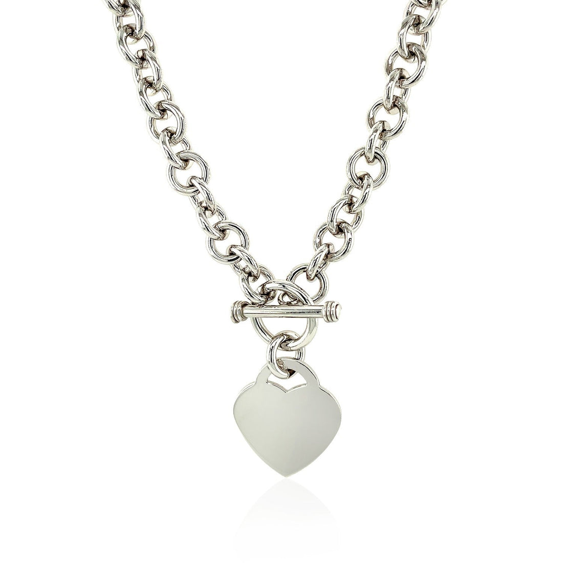 Sterling Silver Rolo Chain with a Heart Toggle Charm and Rhodium Plating by Bids.com