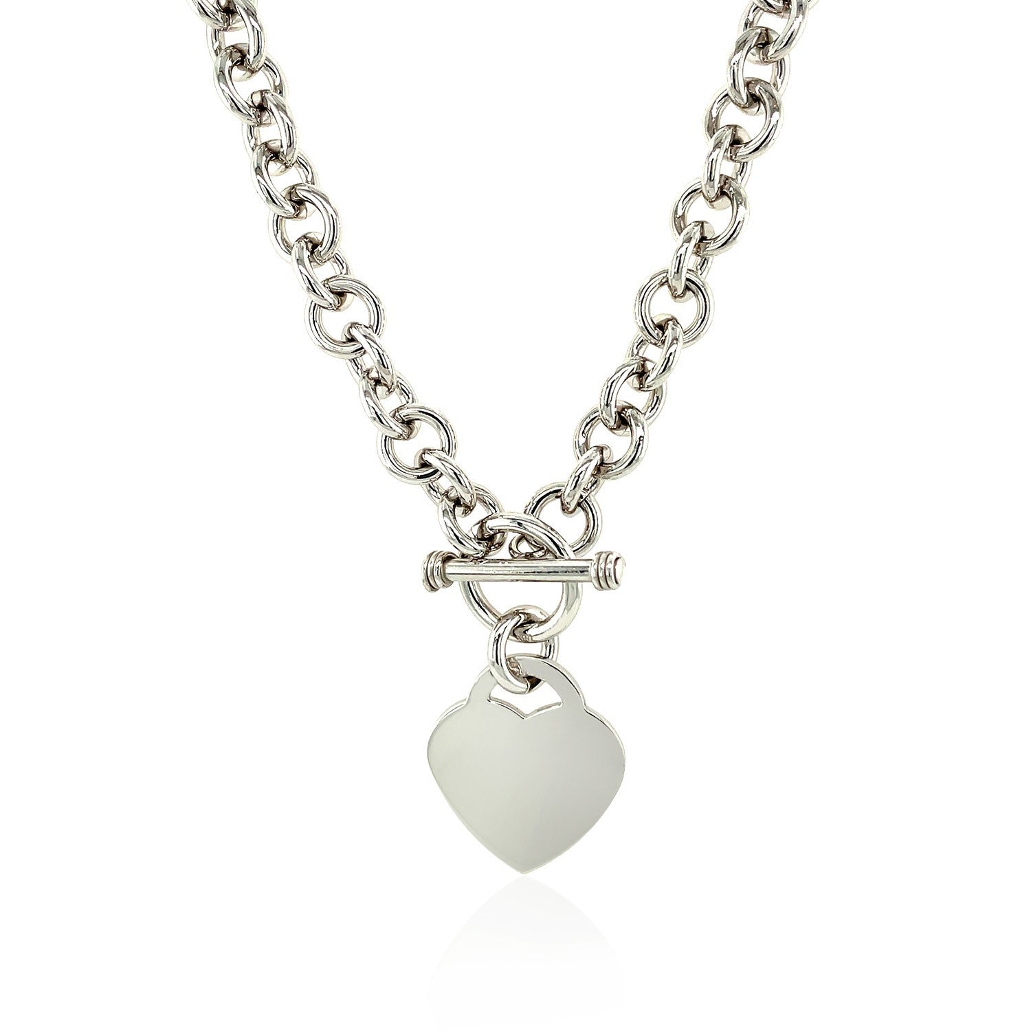 Sterling Silver Rolo Chain with a Heart Toggle Charm and Rhodium Plating by Bids.com