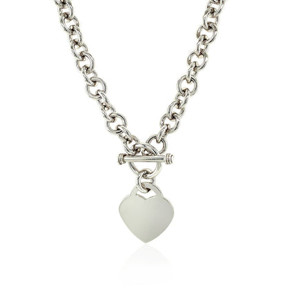 Sterling Silver Rolo Chain with a Heart Toggle Charm and Rhodium Plating by Bids.com