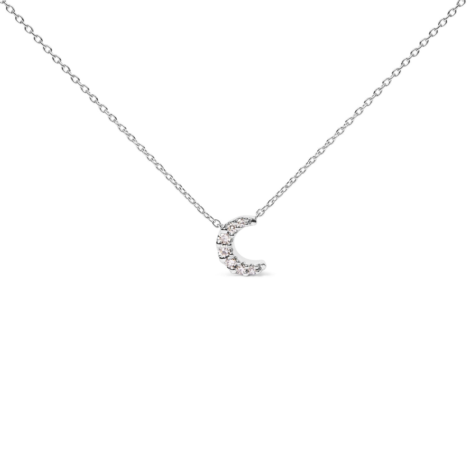 10K White Gold Diamond Accented Crescent Moon Shaped 18" Inch Pendant Necklace (H-I Color, I1-I2 Clarity) by Bids.com