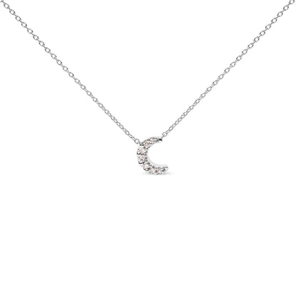 10K White Gold Diamond Accented Crescent Moon Shaped 18" Inch Pendant Necklace (H-I Color, I1-I2 Clarity) by Bids.com