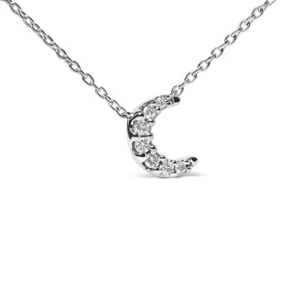 10K White Gold Diamond Accented Crescent Moon Shaped 18" Inch Pendant Necklace (H-I Color, I1-I2 Clarity) by Bids.com