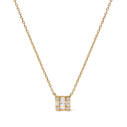 10K Yellow Gold 1/10 Cttw Round and Baguette Diamond Mosaic Composite Square 18" Inch Pendant Necklace (H-I Color, I1-I2 Clarity) by Bids.com