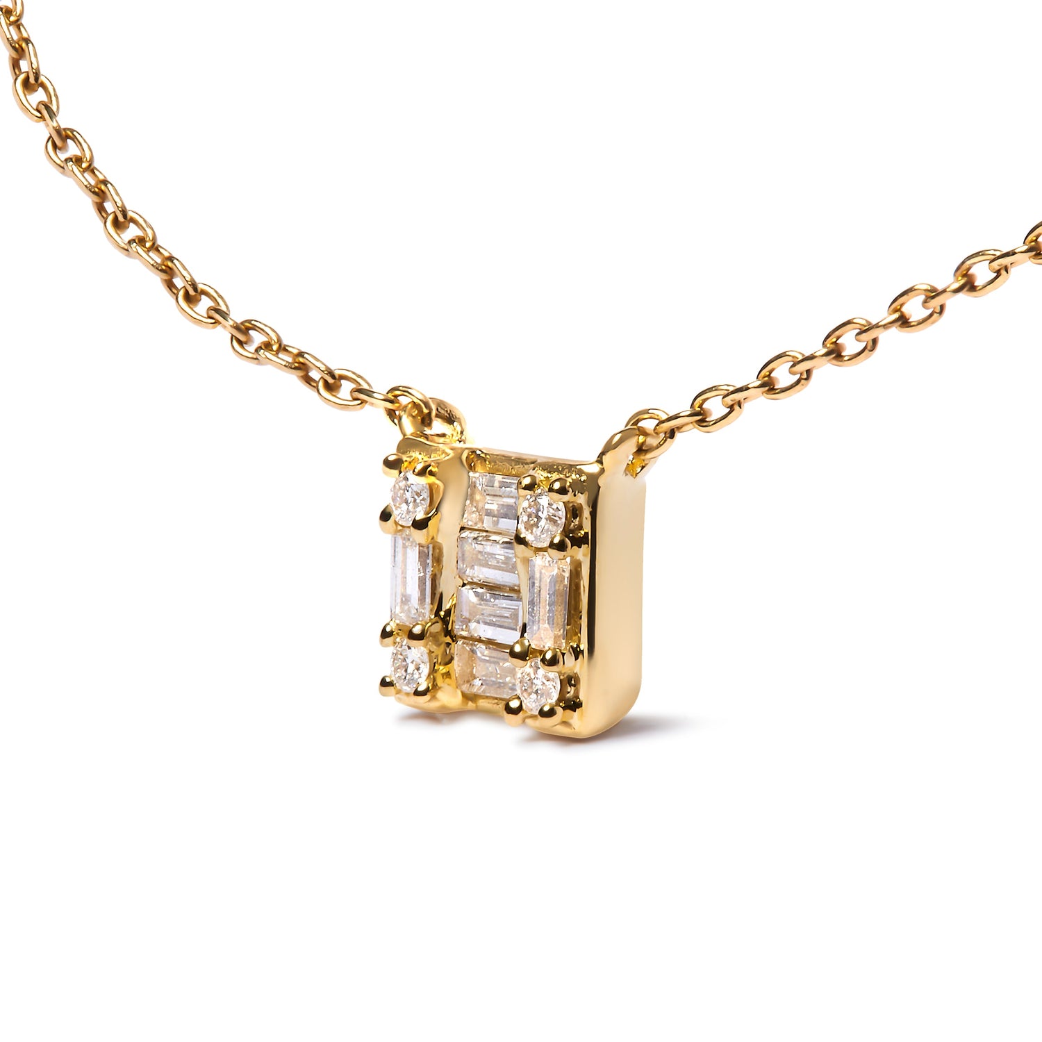 10K Yellow Gold 1/10 Cttw Round and Baguette Diamond Mosaic Composite Square 18" Inch Pendant Necklace (H-I Color, I1-I2 Clarity) by Bids.com