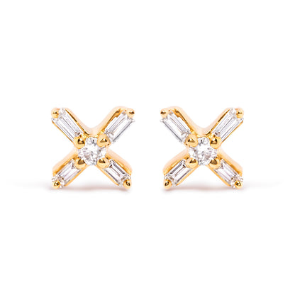 10K Yellow Gold 1/10 Cttw Round and Baguette Diamond Criss Cross X Stud Earring (H-I Color, I1-I2 Clarity) by Bids.com