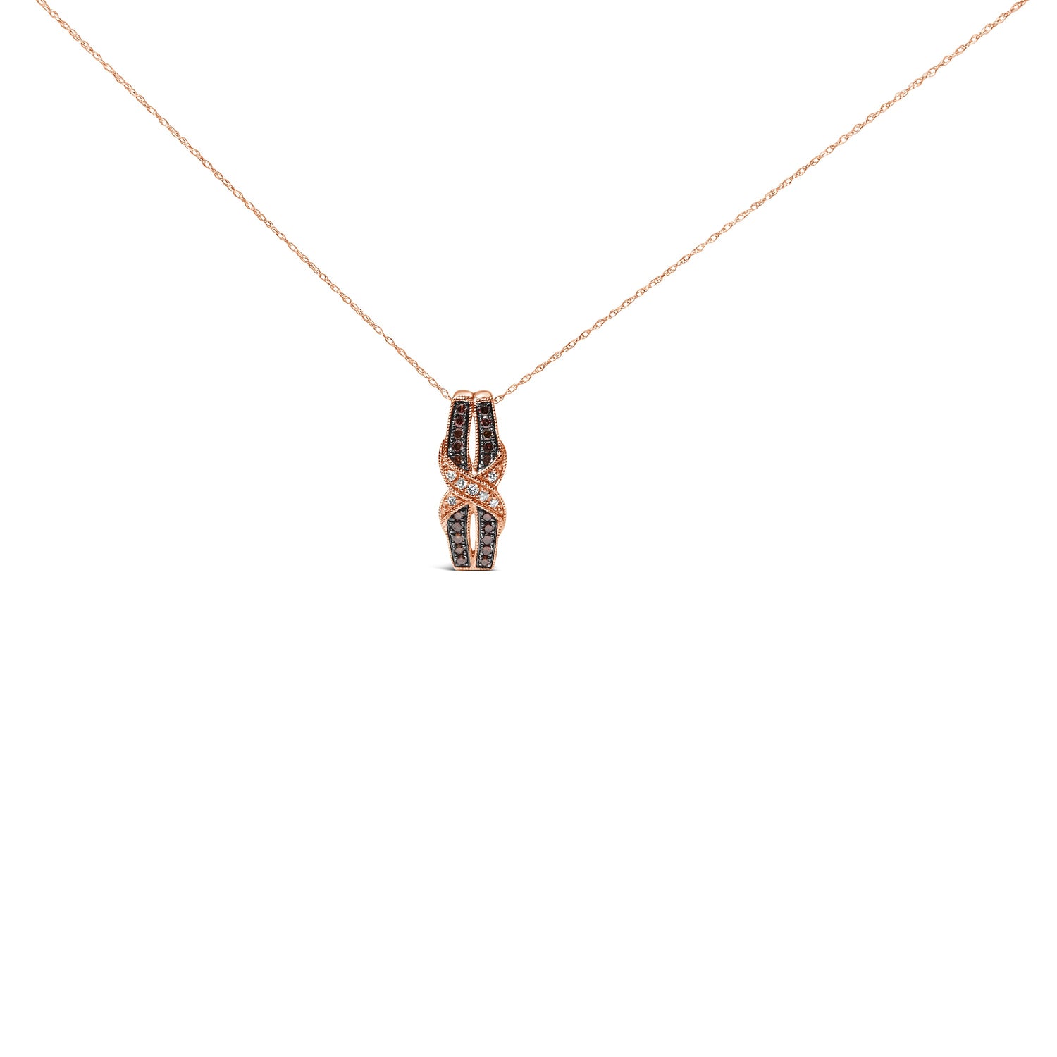 10K Rose Gold 1/4 Cttw White and Chocolate Brown Diamond Infinity Twist Pendant Necklace (I-J Color, I1-I2 Clarity) by Bids.com