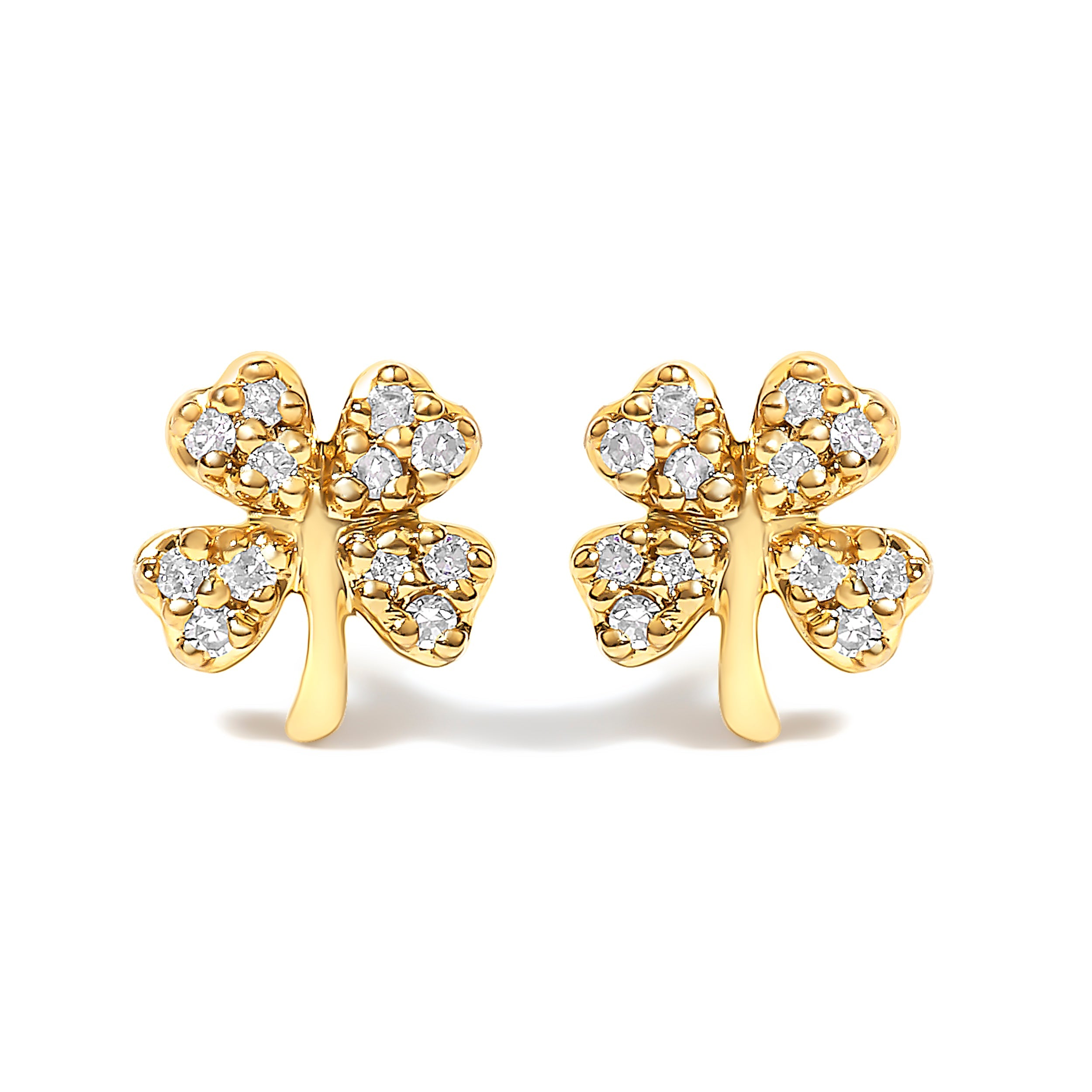 10K Yellow Gold Diamond Accent 4 Leaf Clover Stud Earrings by Bids.com
