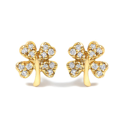 10K Yellow Gold Diamond Accent 4 Leaf Clover Stud Earrings by Bids.com