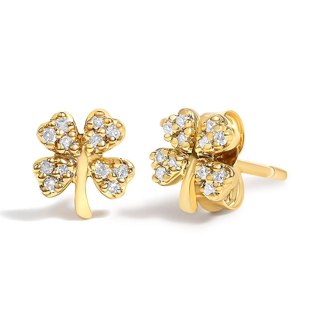 10K Yellow Gold Diamond Accent 4 Leaf Clover Stud Earrings by Bids.com