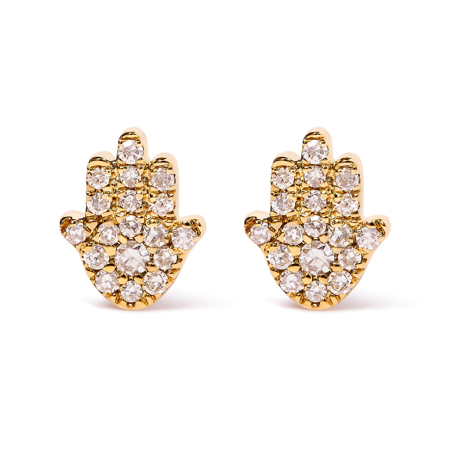 10K Yellow Gold Diamond Accented Hamsa Stud Earrings (H-I Color, I1-I2 Clarity) by Bids.com