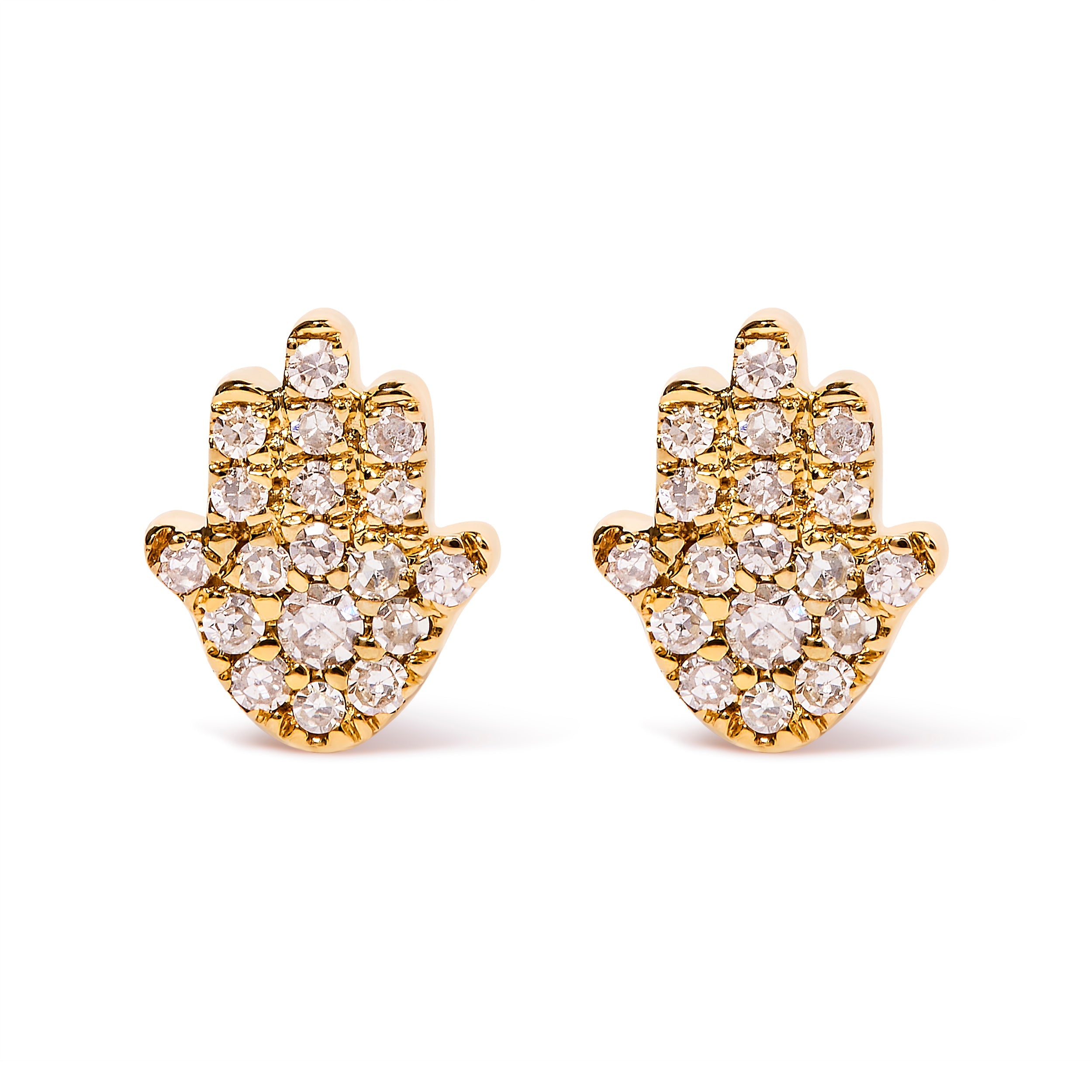 10K Yellow Gold Diamond Accented Hamsa Stud Earrings (H-I Color, I1-I2 Clarity) by Bids.com