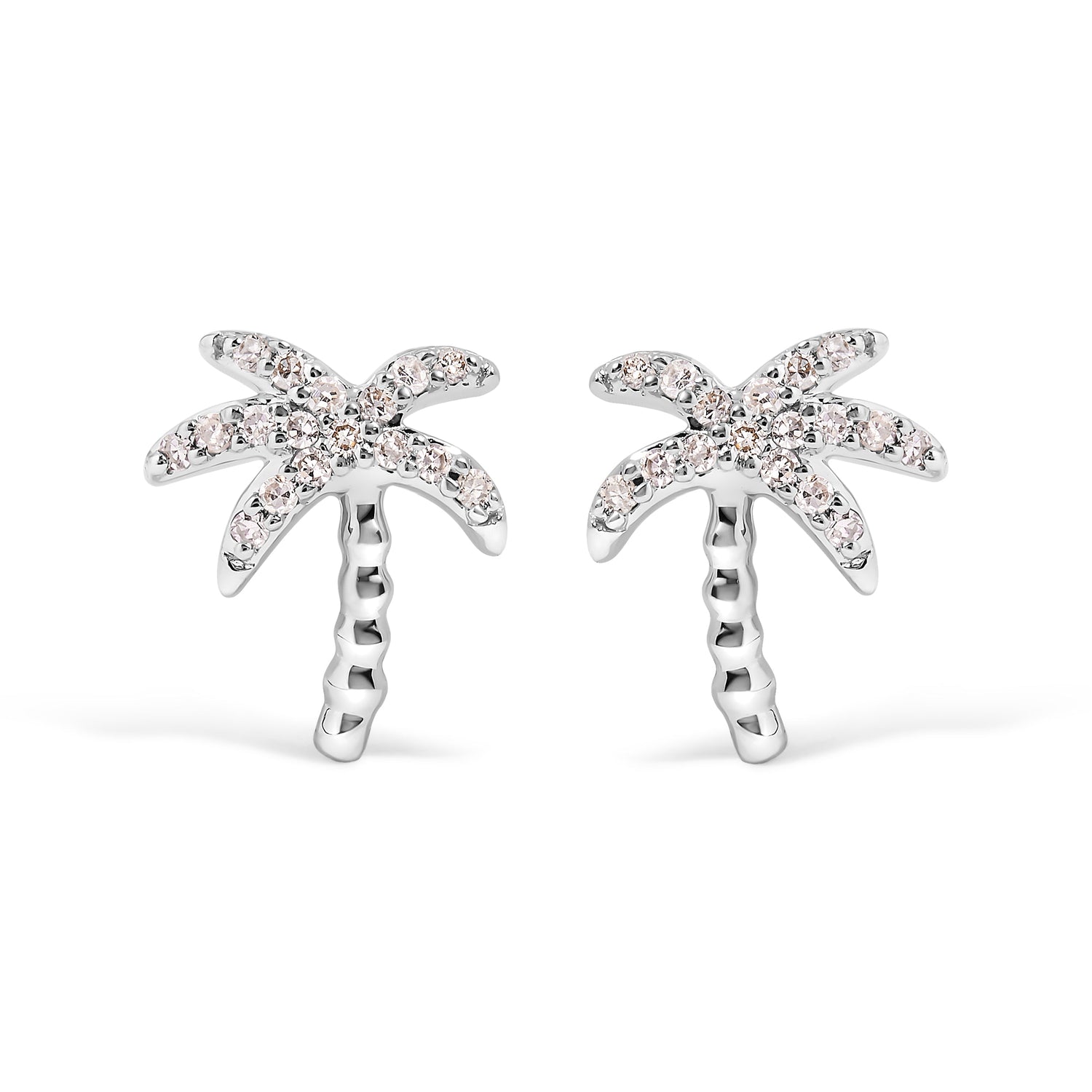 10K White Gold 1/10 Cttw Diamond Encrusted Palm Tree Stud Earrings (H-I Color, I1-I2 Clarity) by Bids.com