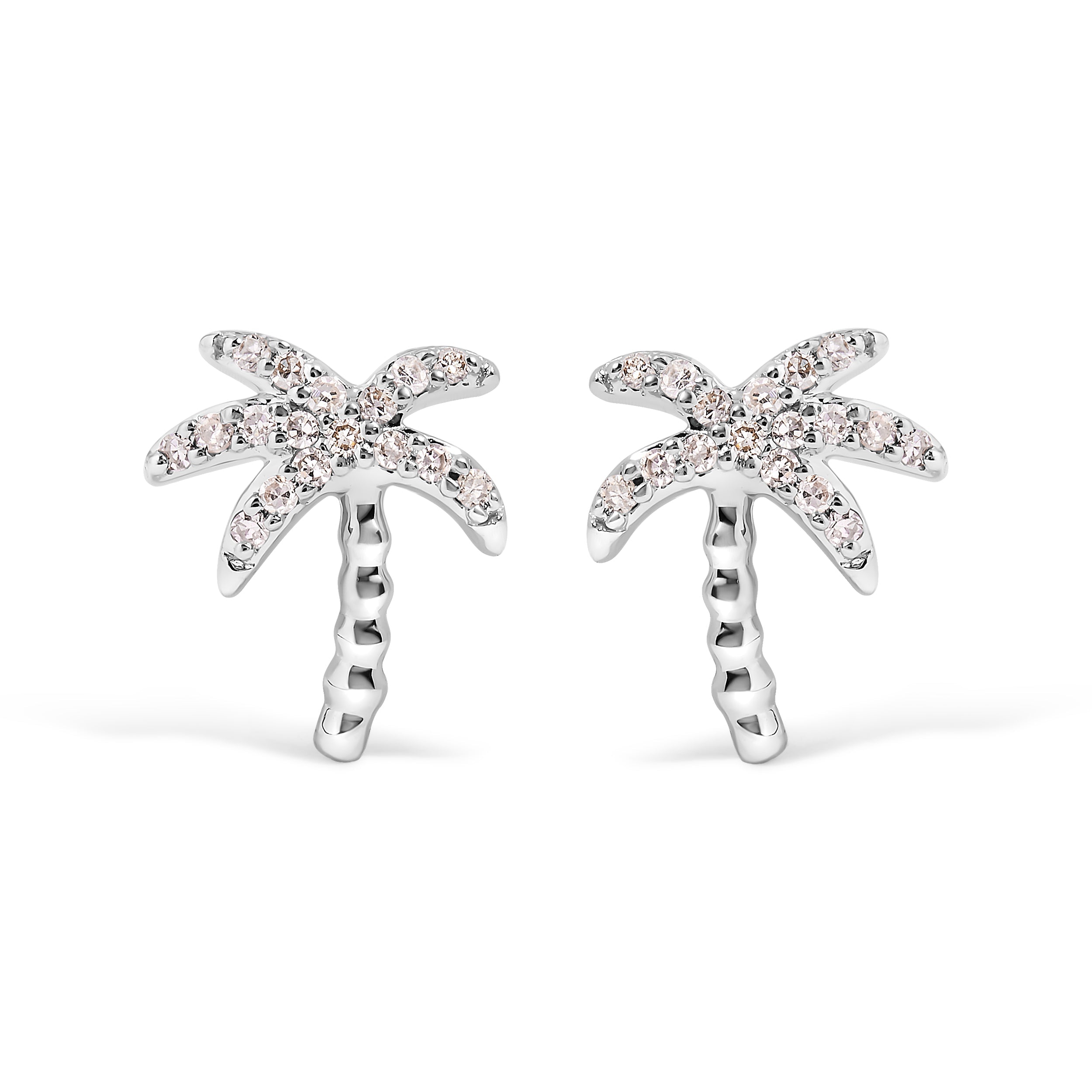10K White Gold 1/10 Cttw Diamond Encrusted Palm Tree Stud Earrings (H-I Color, I1-I2 Clarity) by Bids.com
