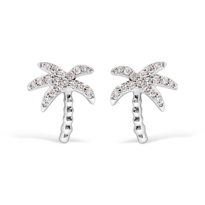 10K White Gold 1/10 Cttw Diamond Encrusted Palm Tree Stud Earrings (H-I Color, I1-I2 Clarity) by Bids.com