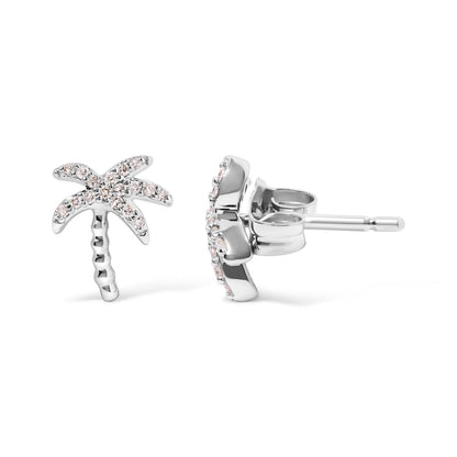 10K White Gold 1/10 Cttw Diamond Encrusted Palm Tree Stud Earrings (H-I Color, I1-I2 Clarity) by Bids.com