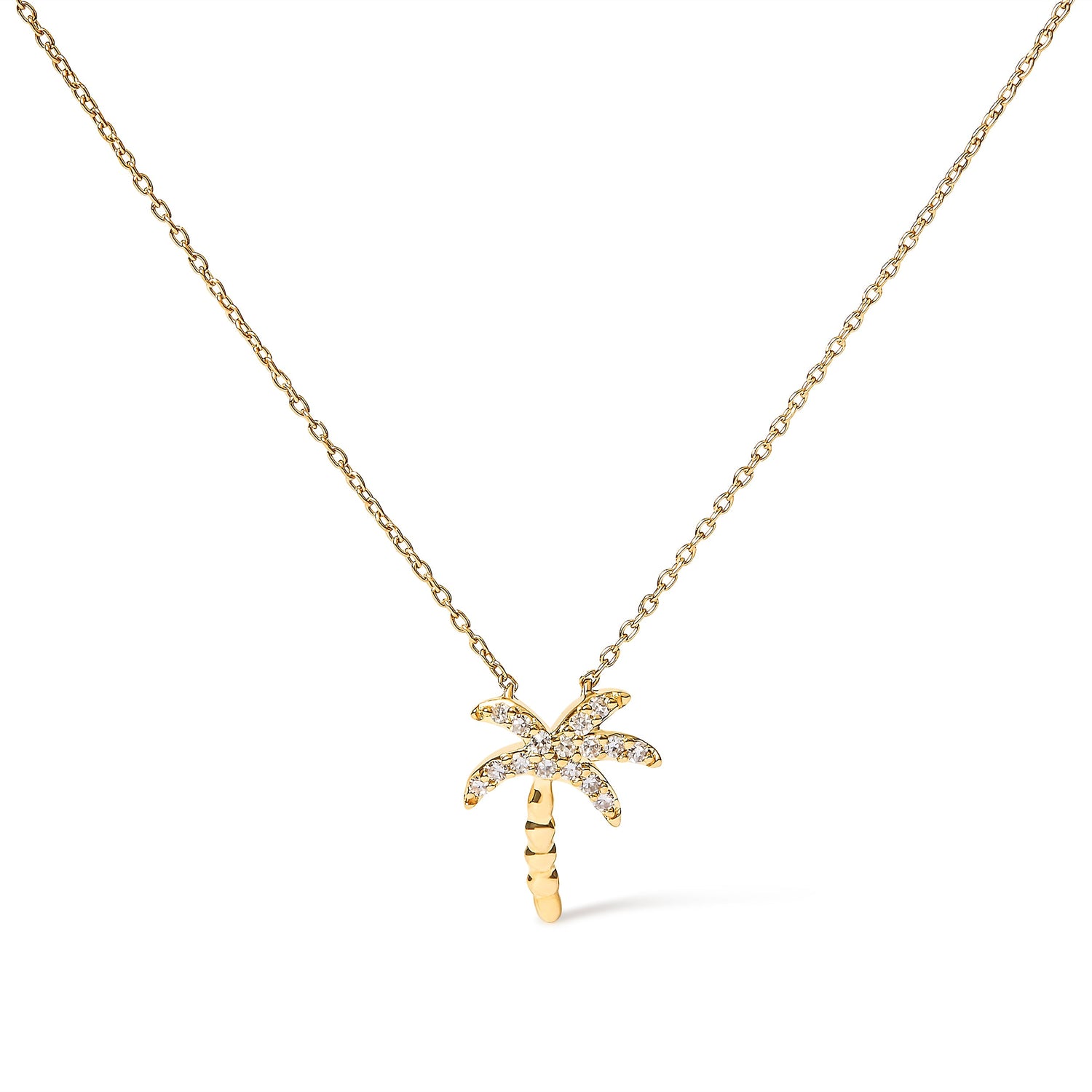 10K Yellow Gold 1/10 Cttw Round Diamond Palm Tree 18" Inch Pendant Necklace (H-I Color, I1-I2 Clarity) by Bids.com