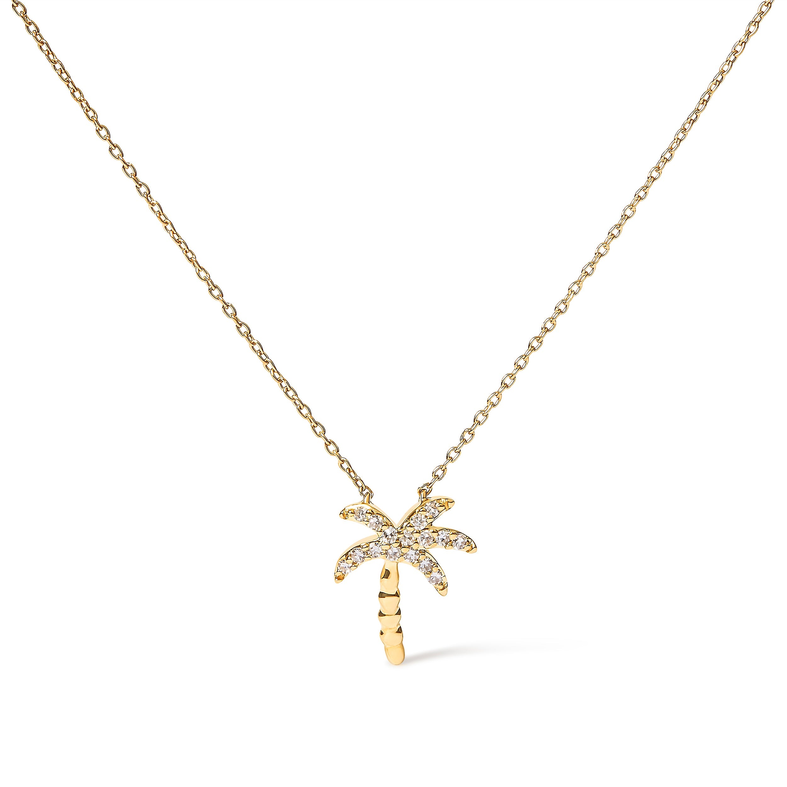 10K Yellow Gold 1/10 Cttw Round Diamond Palm Tree 18" Inch Pendant Necklace (H-I Color, I1-I2 Clarity) by Bids.com