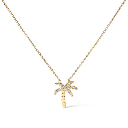 10K Yellow Gold 1/10 Cttw Round Diamond Palm Tree 18" Inch Pendant Necklace (H-I Color, I1-I2 Clarity) by Bids.com