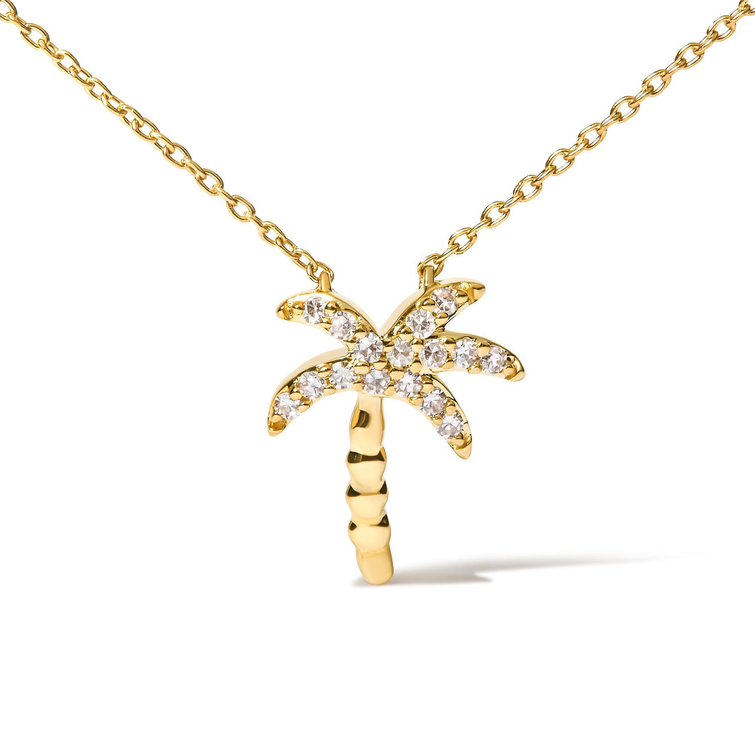 10K Yellow Gold 1/10 Cttw Round Diamond Palm Tree 18" Inch Pendant Necklace (H-I Color, I1-I2 Clarity) by Bids.com