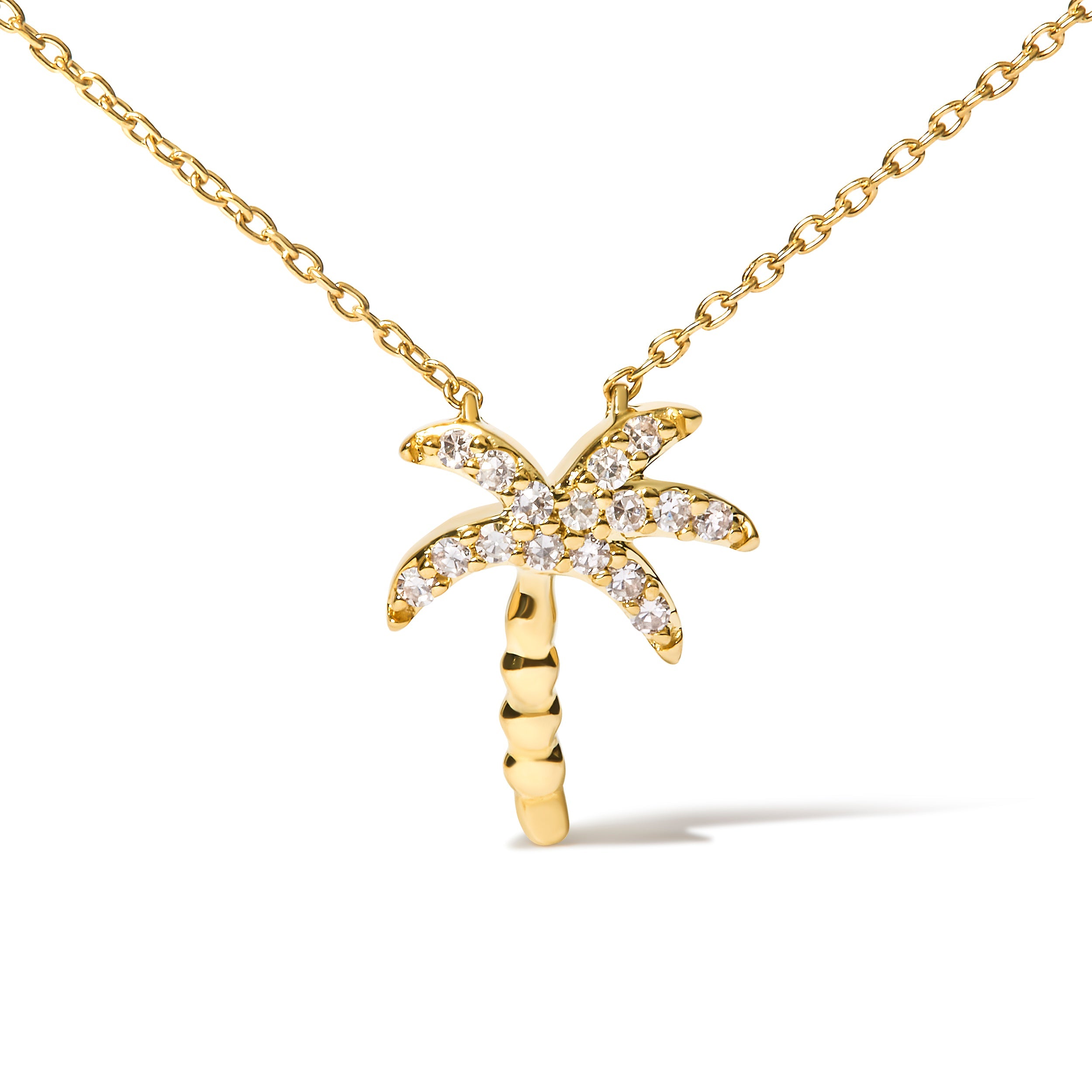 10K Yellow Gold 1/10 Cttw Round Diamond Palm Tree 18" Inch Pendant Necklace (H-I Color, I1-I2 Clarity) by Bids.com