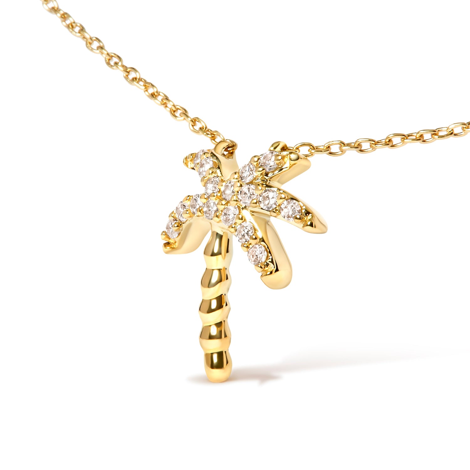 10K Yellow Gold 1/10 Cttw Round Diamond Palm Tree 18" Inch Pendant Necklace (H-I Color, I1-I2 Clarity) by Bids.com