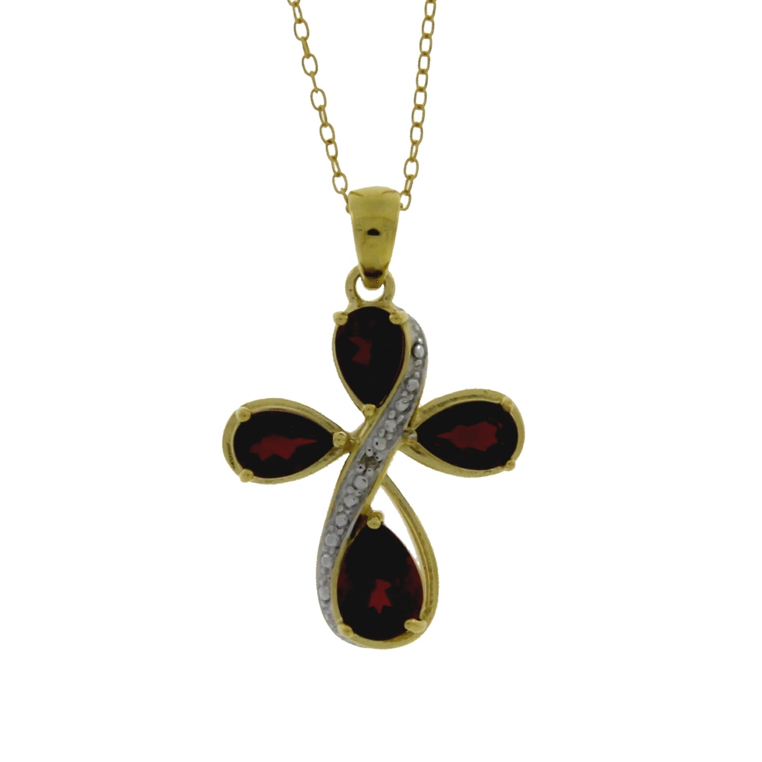 Garnet Diamond Cross Religious Pendant Sterling Silver by Bids.com